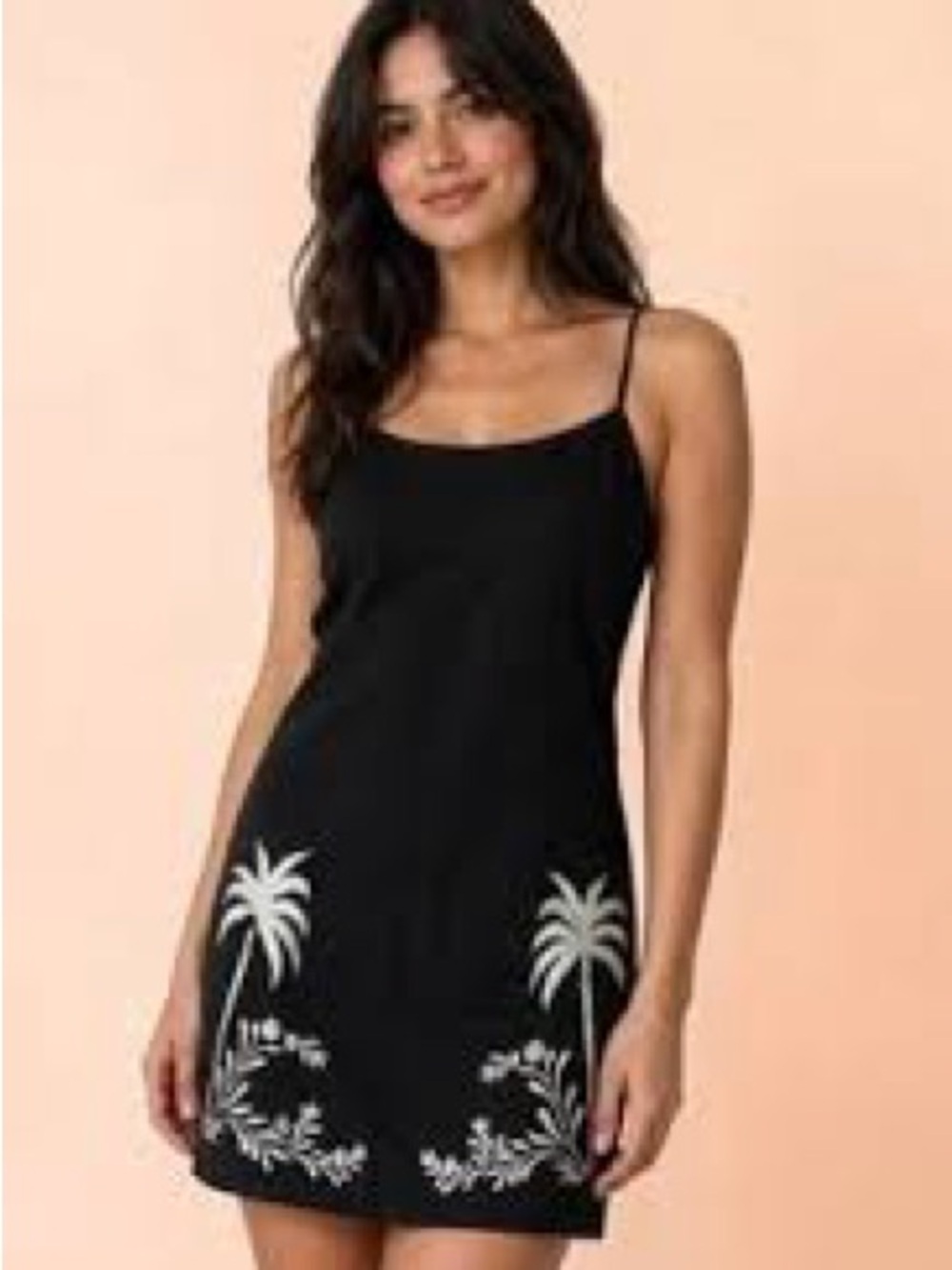 NWT Calypso St. Barth Black Palm-Embroidered linen blend Slip Dress